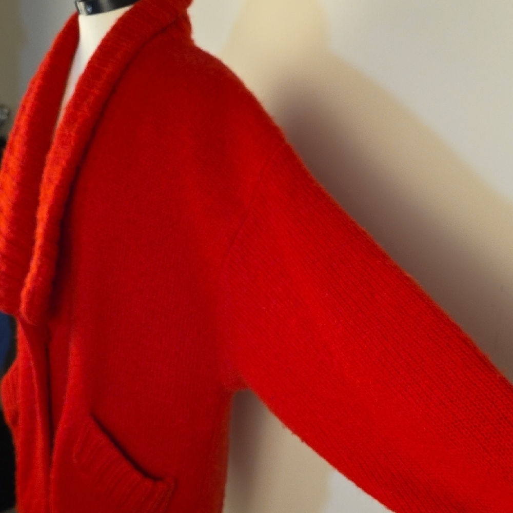 Vintage Red Mohair Sweater Coat / Oversized Shawl Collar Cardigan Jacket - Picture 4 of 6
